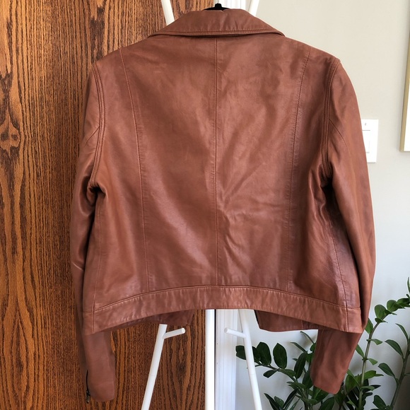 Able Brown Leather Moto Jacket with Asymmetrical Zipper - Picture 2 of 4